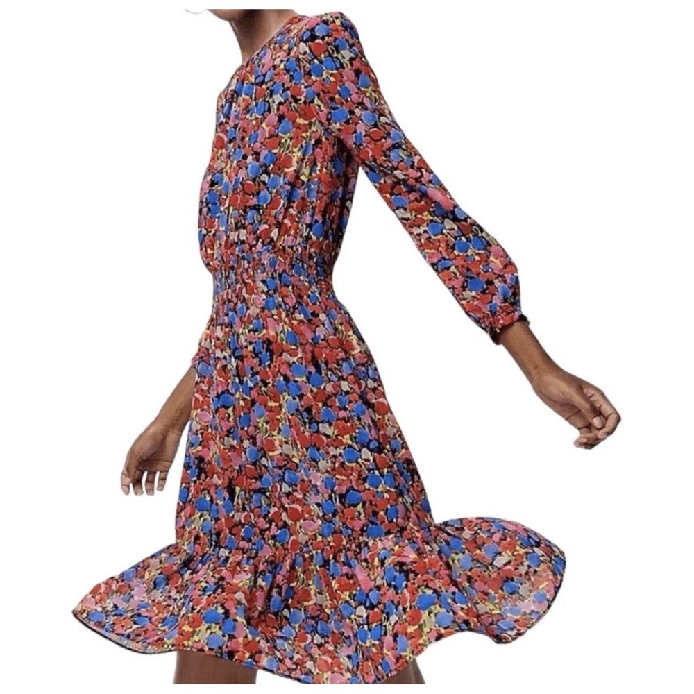 J. Crew Glendale Cinched Ruched Waist Dress in Watercolor Floral Print